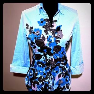 New York & Company Blue Floral Blouse